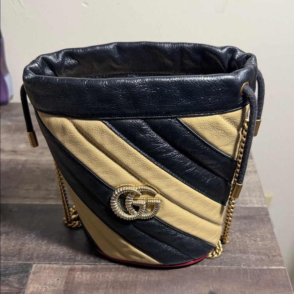 Gucci Black and Cream Diagonal Stripe Mini Bag